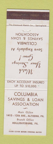 Matchbook Cover - Columbia Savings and Loan  Hollidaysburg PA