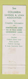 Matchbook Cover - Columbia Savings and Loan  Hollidaysburg PA