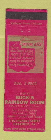 Matchbook Cover - Buck's Rainbow Room Clearfield PA