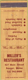 Matchbook Cover - Miller's Restaurant Bangor ME