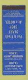 Matchbook Cover - Hotel Huntingdon PA Lewistown WEAR