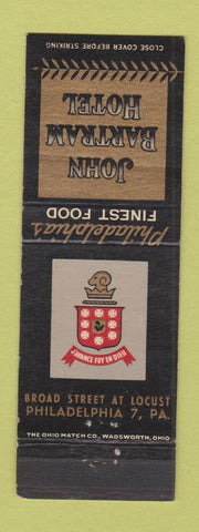Matchbook Cover - John Bartram Hotel Philadelphia PA