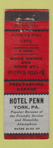 Matchbook Cover - Hotel Penn York PA  Ye Olde English Tap Room
