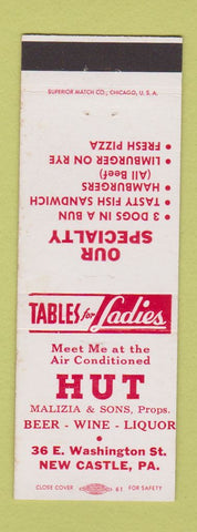 Matchbook Cover - Hut Restaurant Pizza New Castle PA
