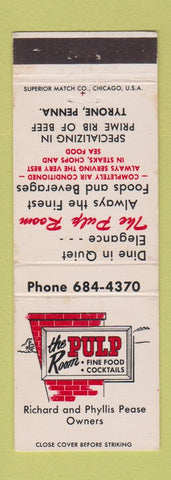 Matchbook Cover - Pulp Room Restaurant Tyrone PA