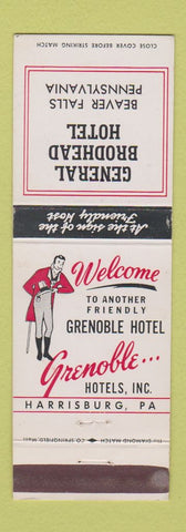 Matchbook Cover - General Broadhead Hotel Beaver Falls PA Grenoble WEAR