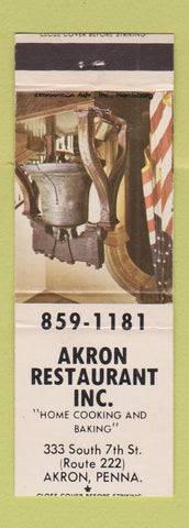 Matchbook Cover - Akron Restaurant Akron PA Liberty Bell
