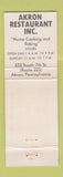 Matchbook Cover - Akron Restaurant Akron PA Liberty Bell