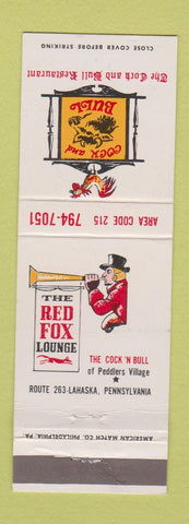 Matchbook Cover - Cock and Bull Red Fox Lahaska PA