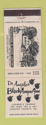 Matchbook Cover - De Angelo's Black Angus Inn Chester County PA Ludwig's Corner