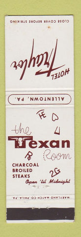Matchbook Cover - The Texan Room Hotel Traylor Allentown PA