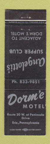 Matchbook Cover - Dorm'e Motel Erie PA Angelotti's Supper Club
