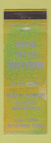 Matchbook Cover - Paul Gerhart Insurance Boyertown PA WEAR