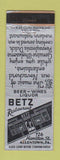 Matchbook Cover - Betz Restaurant Allentown PA WEAR