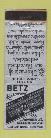 Matchbook Cover - Betz Restaurant Allentown PA WEAR