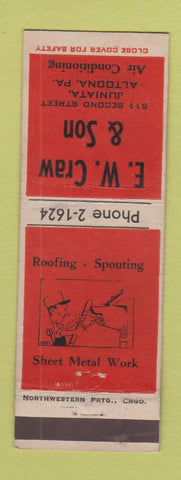 Matchbook Cover - EW Craw Son Juniata Altoona PA Sheet Metal Roofing