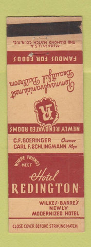 Matchbook Cover - Hotel Redington Wilkes Barre PA