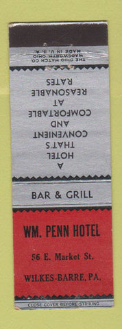 Matchbook Cover - William Penn Hotel Wilkes Barre PA