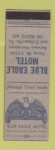 Matchbook Cover - Blue Eagle Motel Norristown Collegeville PA Bond Bread ERROR