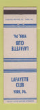 Matchbook Cover - Lafayette Club York PA