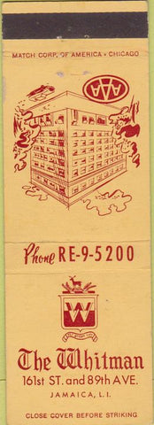 Matchbook Cover - Whitman Hotel Jamaica LI NY