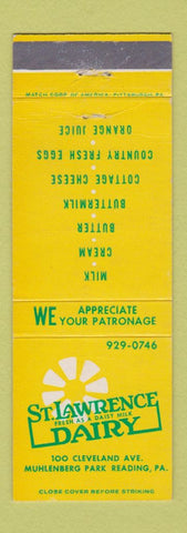 Matchbook Cover - St Lawrence Dairy Daisy Milk Reading PA