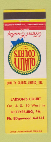 Matchbook Cover - Larson's Court Motel Quality Courts Gettysburg PA