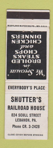 Matchbook Cover - Shutter's Railroad House Lebanon PA