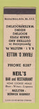 Matchbook Cover - Neil's Bar Restaurant Halzeton PA Frank Miller Roofing