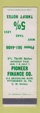 Matchbook Cover - Pioneer Finance Pittsburgh PA bank