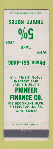 Matchbook Cover - Pioneer Finance Pittsburgh PA bank