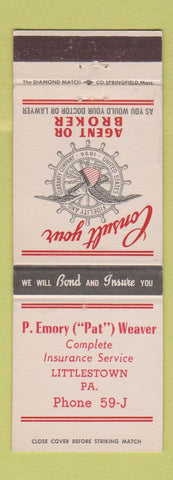 Matchbook Cover - P Emory Weaver Insurance Littletown PA