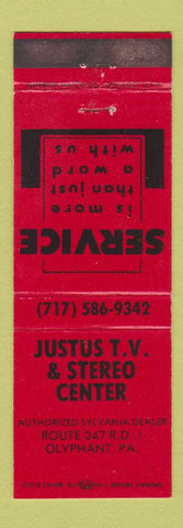 Matchbook Cover - Justus TV Stereo Olyphant PA