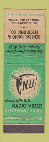Matchbook Cover - NU Radio TV Tubes Wilkes Barre PA WEAR