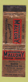 Matchbook Cover - Mallory Precision Products Radio Harrisburg PA WEAR