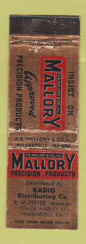 Matchbook Cover - Mallory Precision Products Radio Harrisburg PA WEAR
