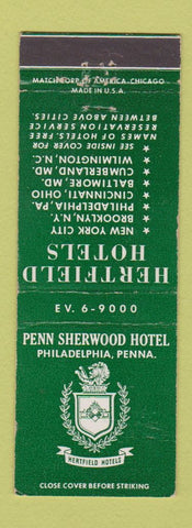 Matchbook Cover - Penn Sherwood Hotel Philadelphia PA WEAR Hertfield