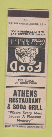 Matchbook Cover - Athens Restaurant Soda Grill Pittsburgh PA