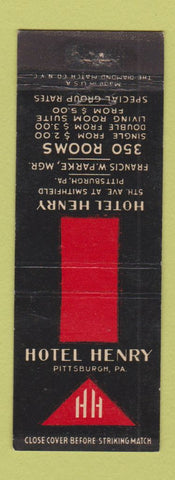Matchbook Cover - Hotel Henry Pittsburgh PA WEAR