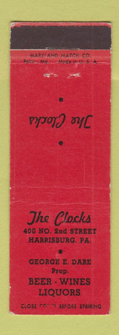 Matchbook Cover - The Clocks Harrisburg PA liquor