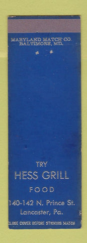 Matchbook Cover - Hess Grill Lancaster PA WEAR