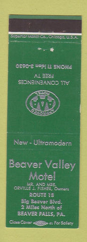 Matchbook Cover - Beaver Valley Motel Beaver Falls PA