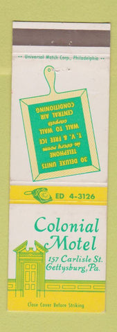 Matchbook Cover - Colonial Motel Gettysburg PA