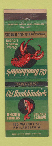 Matchbook Cover - Bookbinder's Restaurant Philadelphia PA lobster