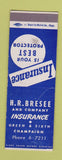 Matchbook Cover - HR Bresen Insurance Champaign IL WEAR SAMPLE
