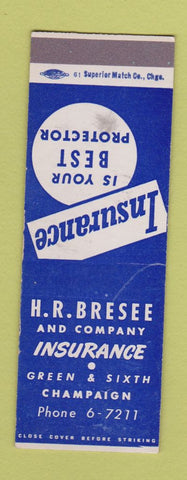 Matchbook Cover - HR Bresen Insurance Champaign IL WEAR SAMPLE