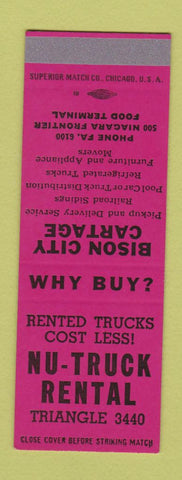 Matchbook Cover - Nu Truck Rental Bison City Cartage SAMPLE