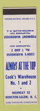 Matchbook Cover - Piedmont Warehouse Cook's Winston Salem NC SAMPLE