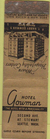 Matchbook Cover - Hotel Gowman Seattle WA feature WORN