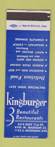 Matchbook Cover - Kingsburger Hamburgers Chicago? Kosher SAMPLE
